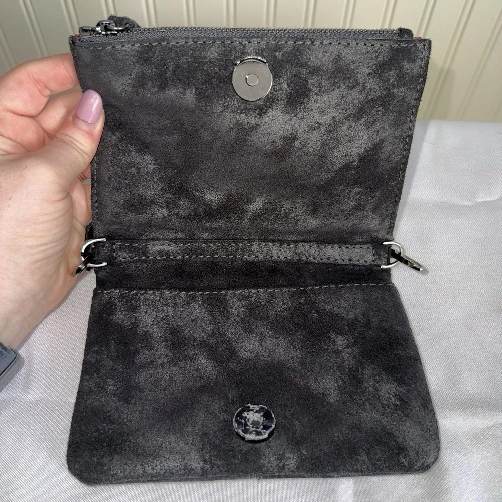 Hammitt Ryan Suede Black Clutch Crossbody Shoulder Bag Purse Gunmetal NWOT